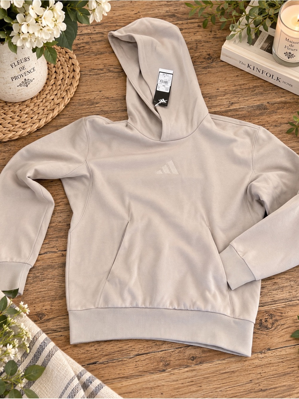 Adidas Women's Hooded Pullover Sweater in Light Taupe